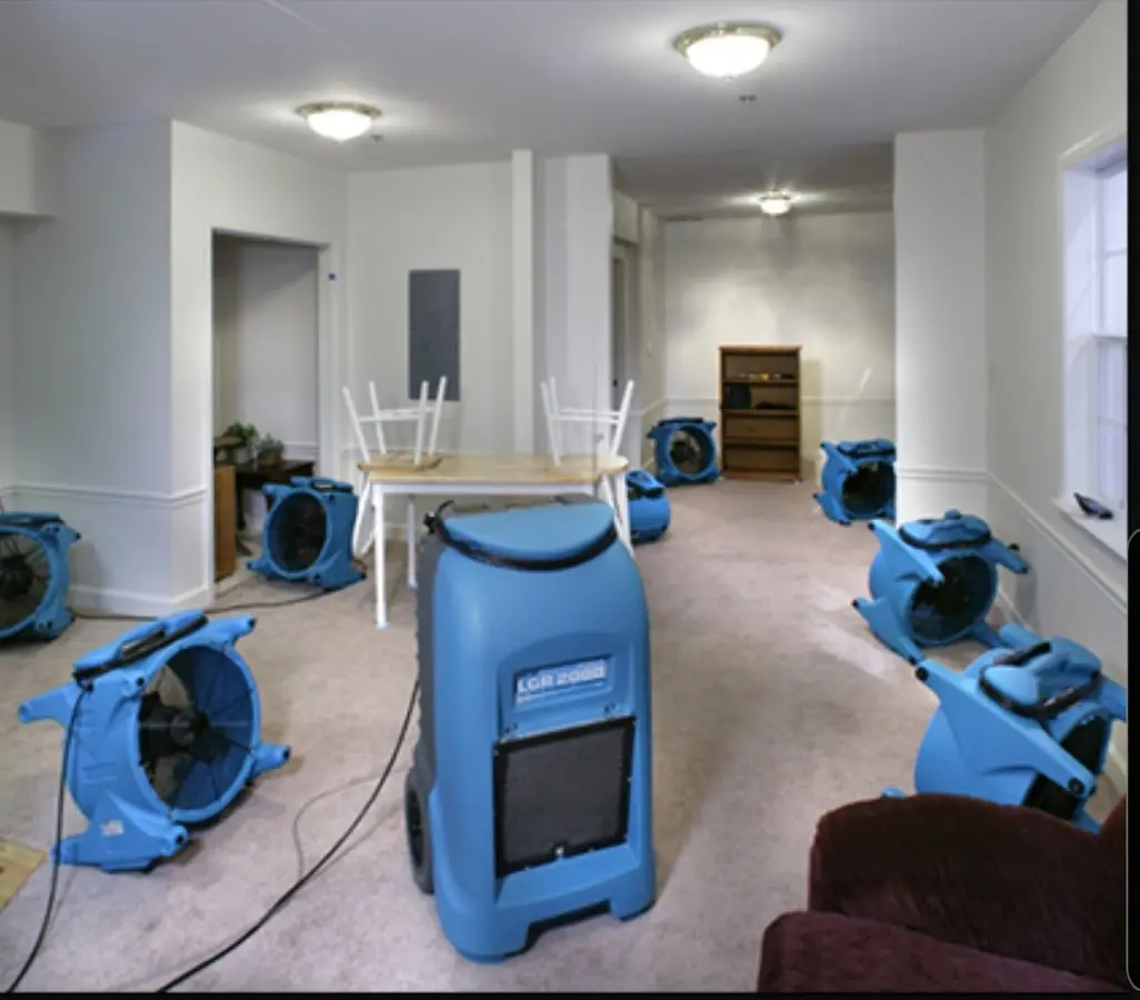 Air movers and dehumidifier setup for Water Extraction & Removal in Ravenna